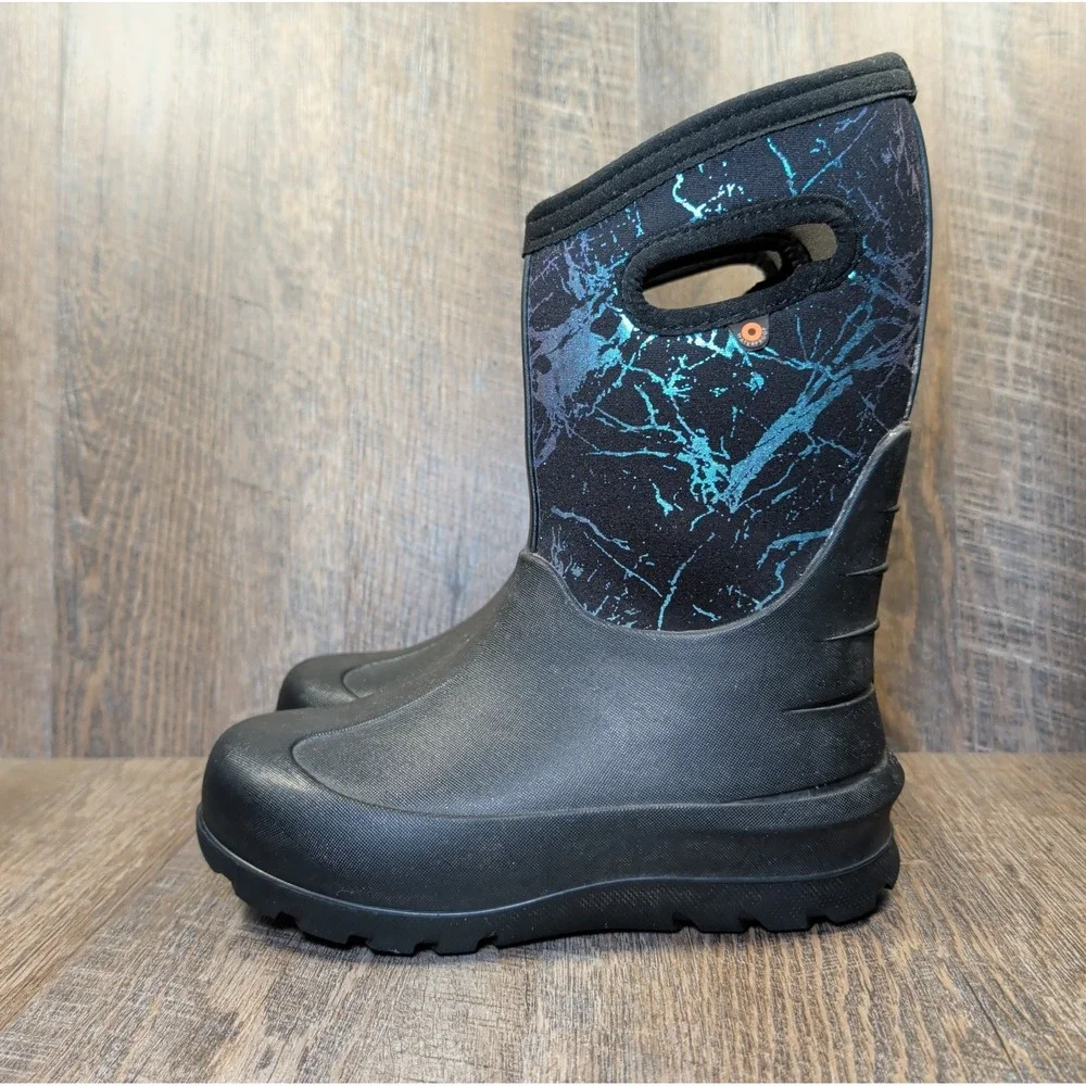 BOGS Kids Youth Size 2 Neo Classic Metallic Mountain Black Rain Boots Unisex